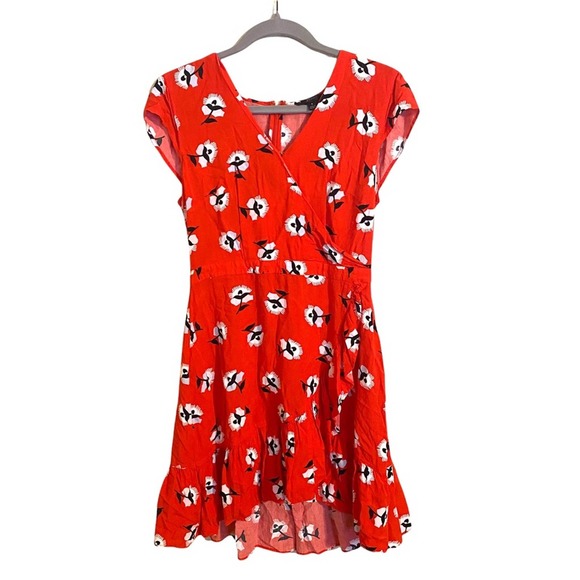 J. Crew Dresses & Skirts - J. Crew Ruffle Front Red Mini Dress Dandelion Print Size 4